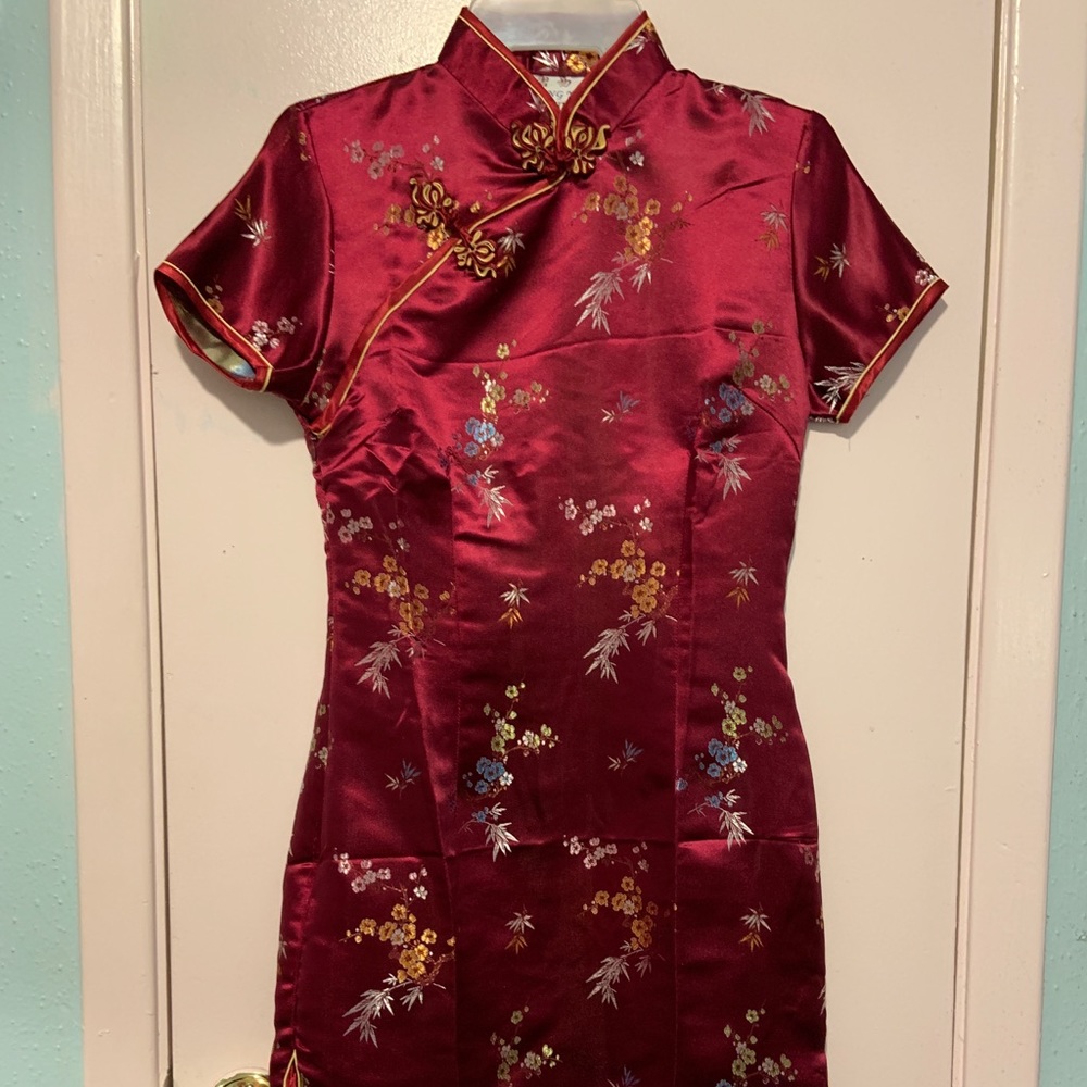 Short Burgundy Quipao Dress